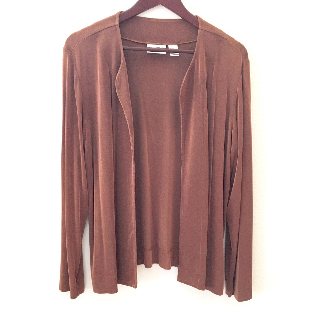 Traveler Slinky Brown Open Front Cardigan Jacket L